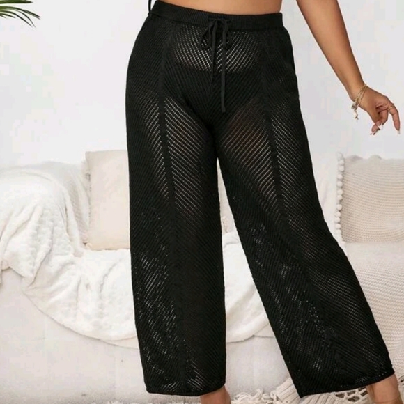 Black Hollow Knit Swimsuit Cover Up Pants - Picture 9 of 10